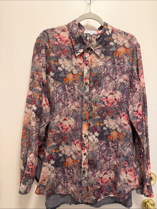 Johnny Was Tops - Johnny Was 3J Workshop Geometric Floral Blouse with Velvet Back XL